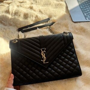Yves Saint Laurent Black Envelope Quilted Shoulder Bag